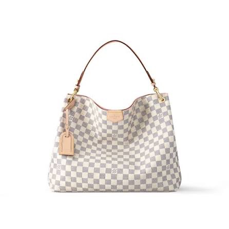 二手Louis Vuitton LV白色棋盤格graceful單肩肩背包PM-0