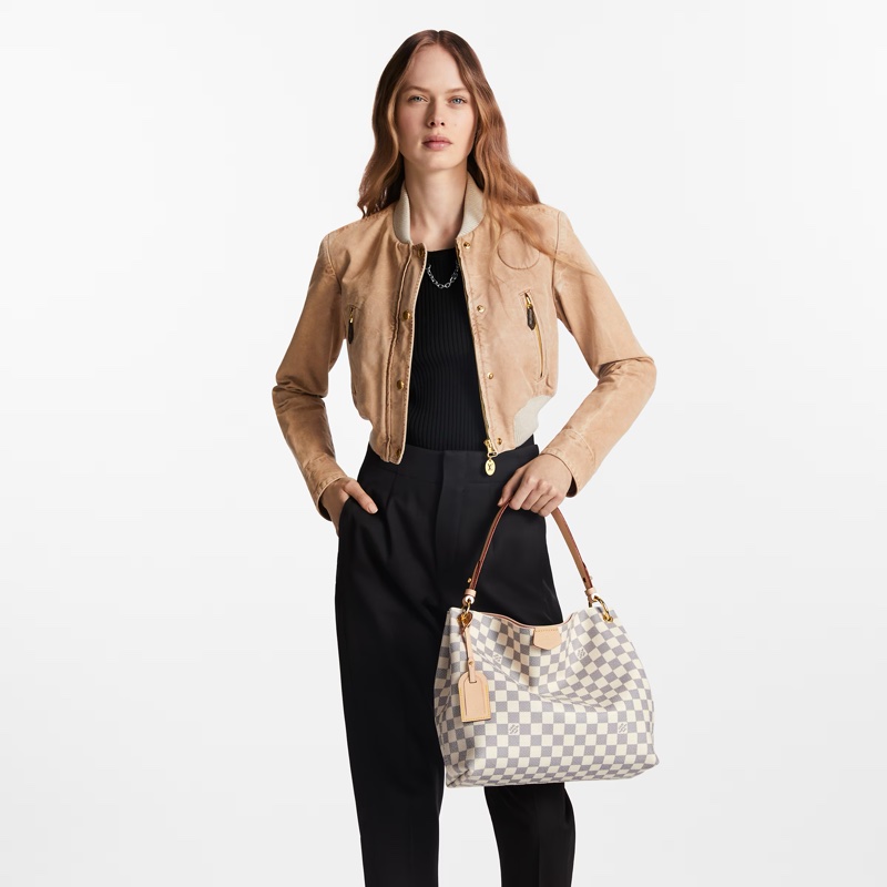 二手Louis Vuitton LV白色棋盤格graceful單肩肩背包PM-1