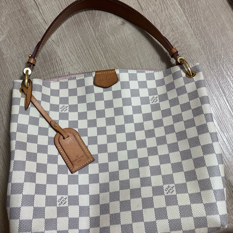 二手Louis Vuitton LV白色棋盤格graceful單肩肩背包PM-3