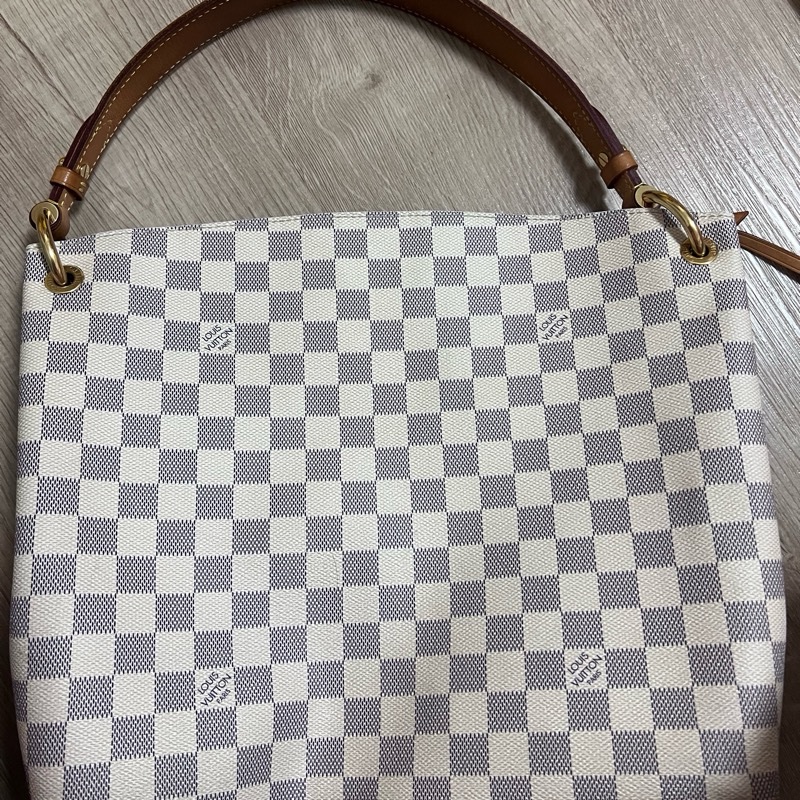 二手Louis Vuitton LV白色棋盤格graceful單肩肩背包PM-6