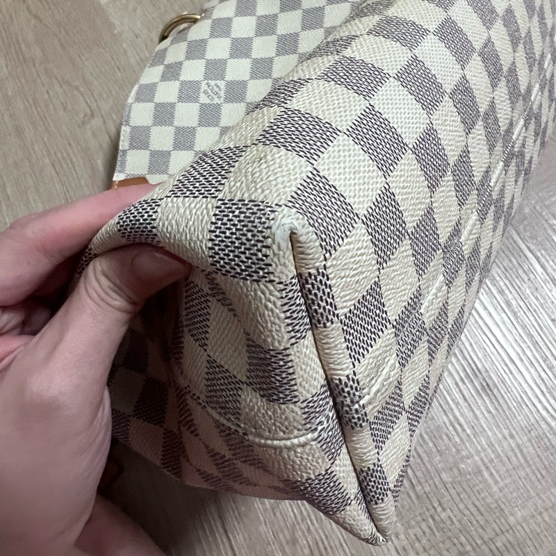 二手Louis Vuitton LV白色棋盤格graceful單肩肩背包PM-10