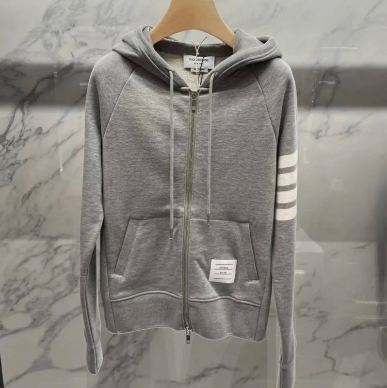 促銷品 Thom Browne 女款 灰色 四道槓 連帽外套 #38 40-0