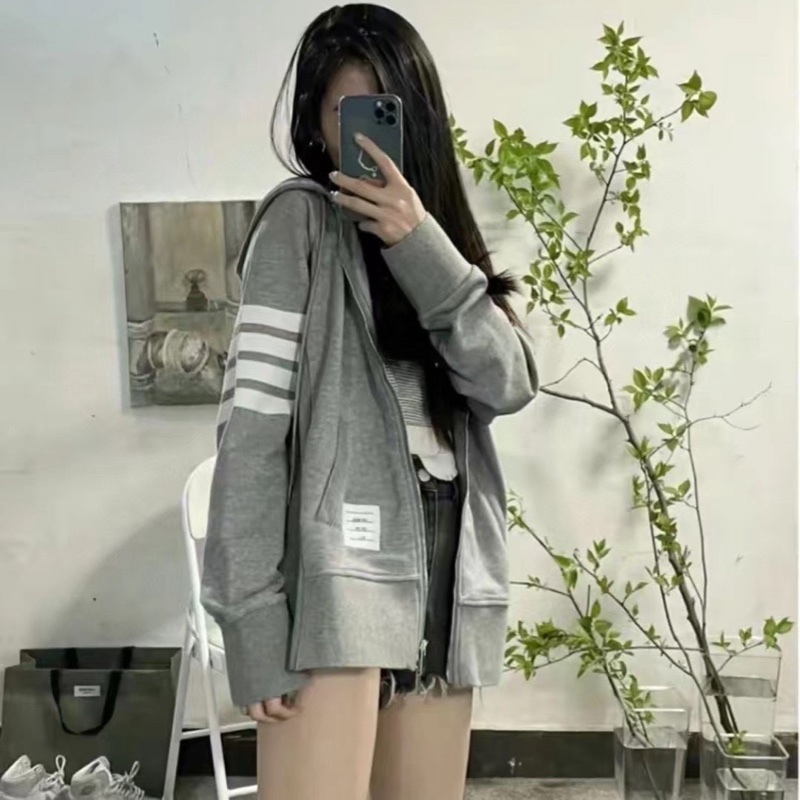 促銷品 Thom Browne 女款 灰色 四道槓 連帽外套 #38 40-4