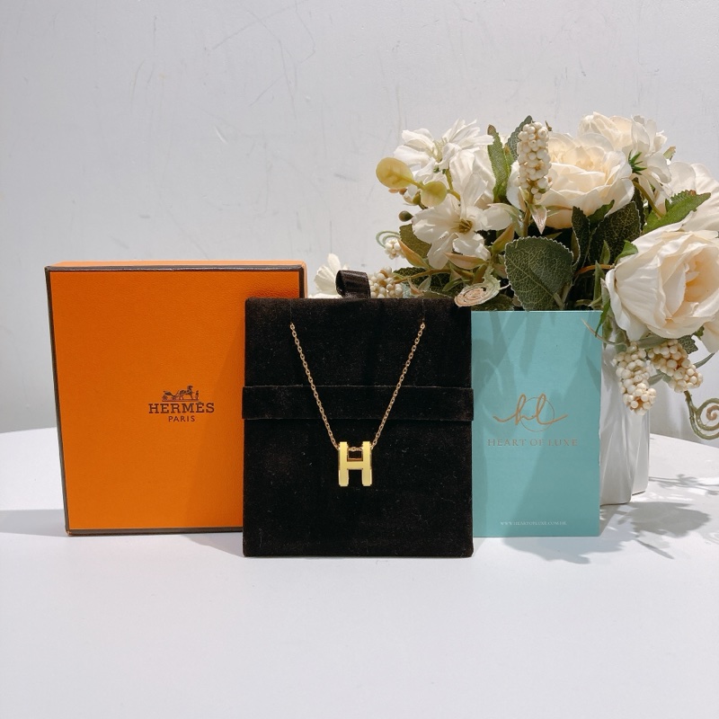 TW4457 Hermes 愛馬仕 大H Logo 項鍊 檸檬黃金扣Pop H Necklace-0
