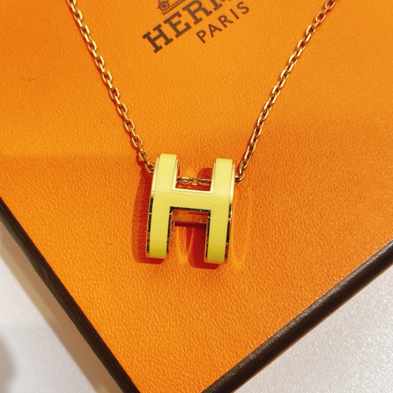 TW4457 Hermes 愛馬仕 大H Logo 項鍊 檸檬黃金扣Pop H Necklace-2
