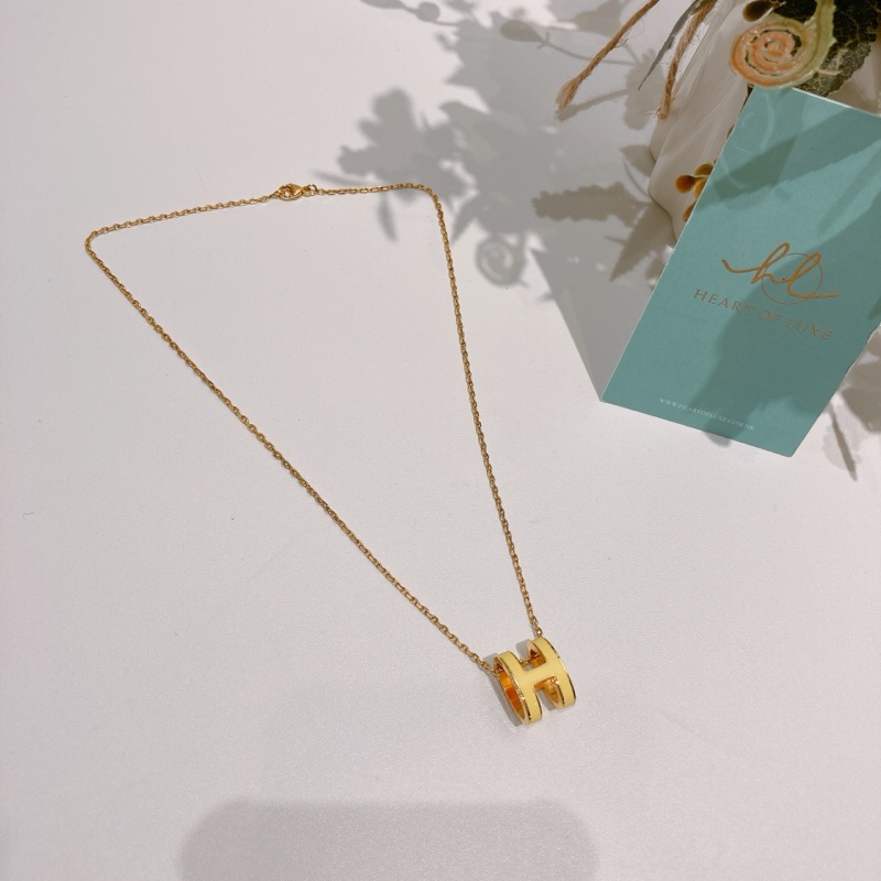 TW4457 Hermes 愛馬仕 大H Logo 項鍊 檸檬黃金扣Pop H Necklace-8