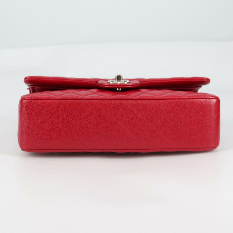 【日本直送】香奈兒 (CHANEL) 菱格紋鏈條肩背包，魚子醬紋皮革，紅色，銀色雙C標誌，貨號 138977M-4