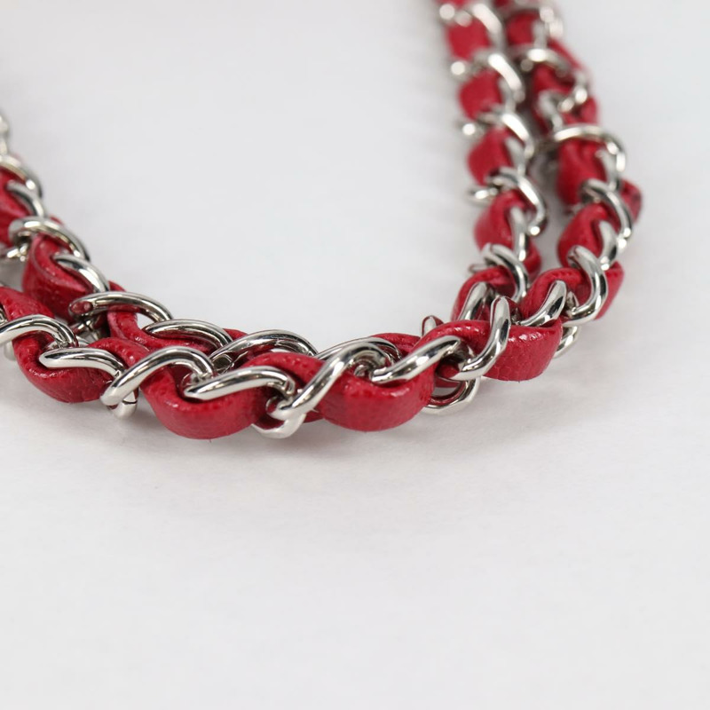 【日本直送】香奈兒 (CHANEL) 菱格紋鏈條肩背包，魚子醬紋皮革，紅色，銀色雙C標誌，貨號 138977M-7