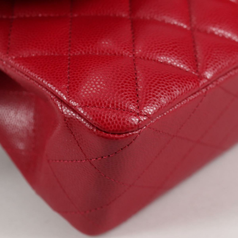 【日本直送】香奈兒 (CHANEL) 菱格紋鏈條肩背包，魚子醬紋皮革，紅色，銀色雙C標誌，貨號 138977M-14