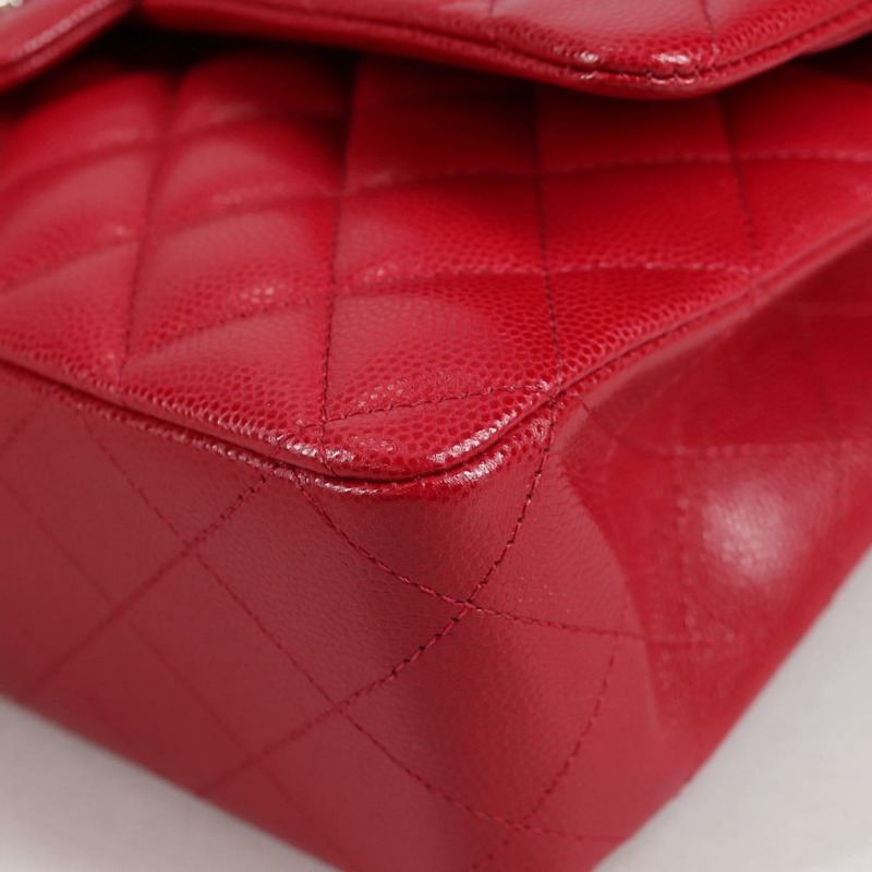 【日本直送】香奈兒 (CHANEL) 菱格紋鏈條肩背包，魚子醬紋皮革，紅色，銀色雙C標誌，貨號 138977M-15