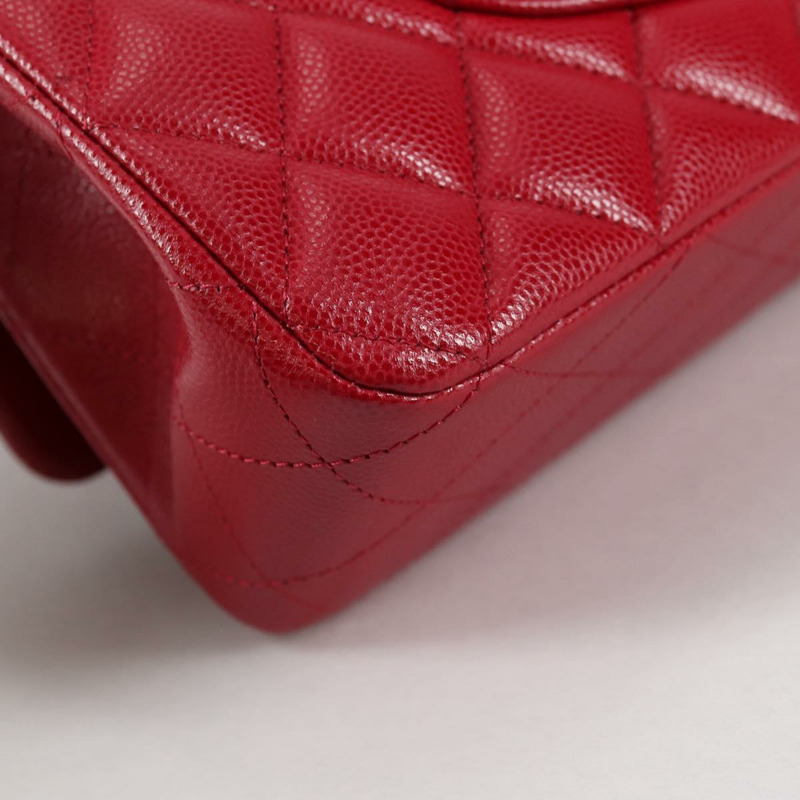 【日本直送】香奈兒 (CHANEL) 菱格紋鏈條肩背包，魚子醬紋皮革，紅色，銀色雙C標誌，貨號 138977M-16