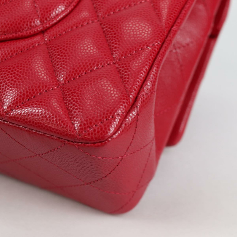 【日本直送】香奈兒 (CHANEL) 菱格紋鏈條肩背包，魚子醬紋皮革，紅色，銀色雙C標誌，貨號 138977M-17