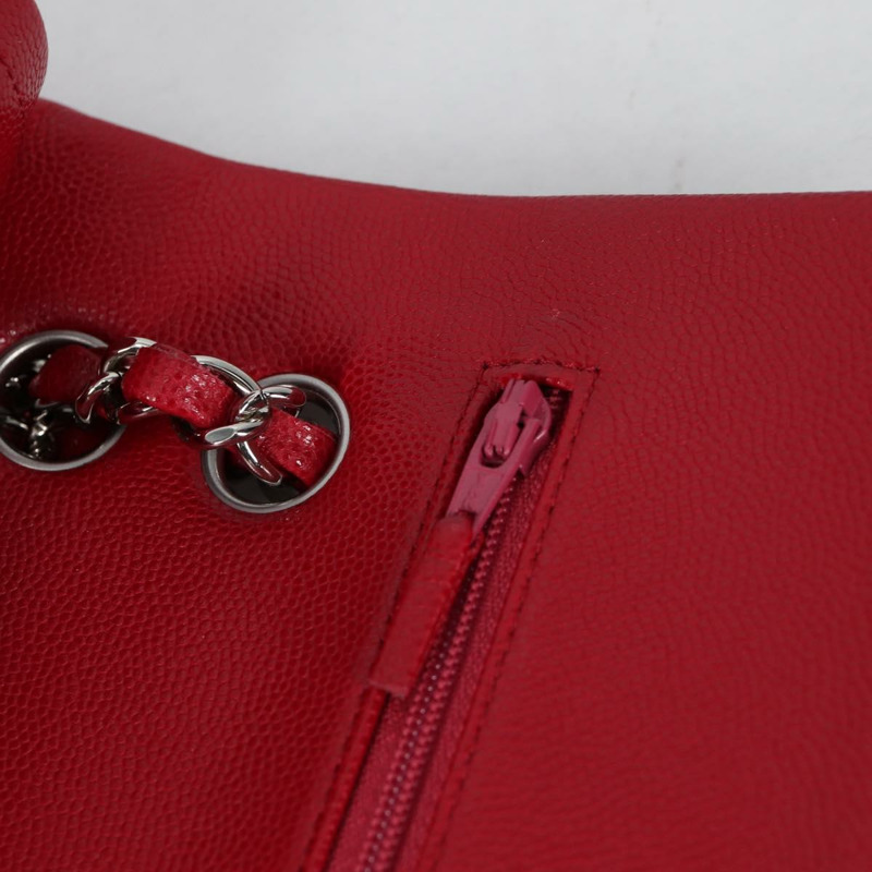 【日本直送】香奈兒 (CHANEL) 菱格紋鏈條肩背包，魚子醬紋皮革，紅色，銀色雙C標誌，貨號 138977M-21