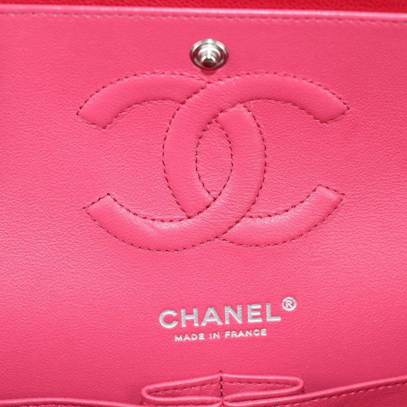 【日本直送】香奈兒 (CHANEL) 菱格紋鏈條肩背包，魚子醬紋皮革，紅色，銀色雙C標誌，貨號 138977M-24