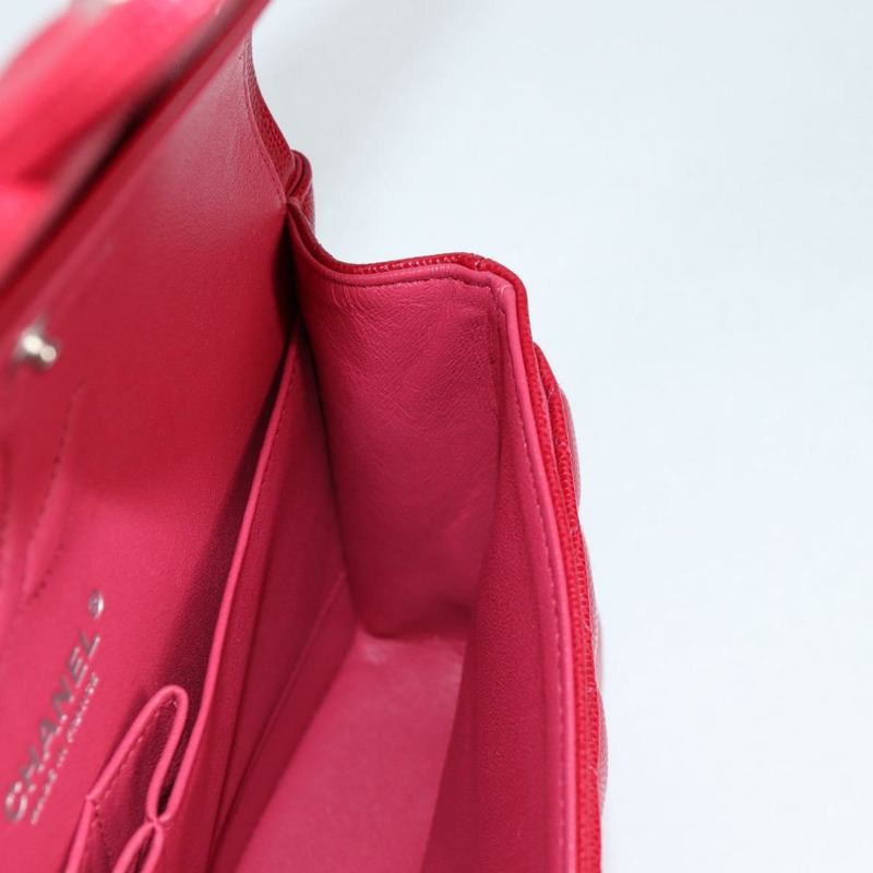 【日本直送】香奈兒 (CHANEL) 菱格紋鏈條肩背包，魚子醬紋皮革，紅色，銀色雙C標誌，貨號 138977M-25