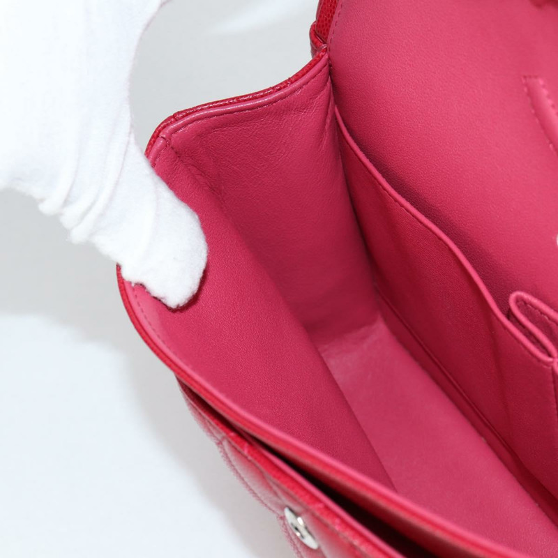 【日本直送】香奈兒 (CHANEL) 菱格紋鏈條肩背包，魚子醬紋皮革，紅色，銀色雙C標誌，貨號 138977M-26