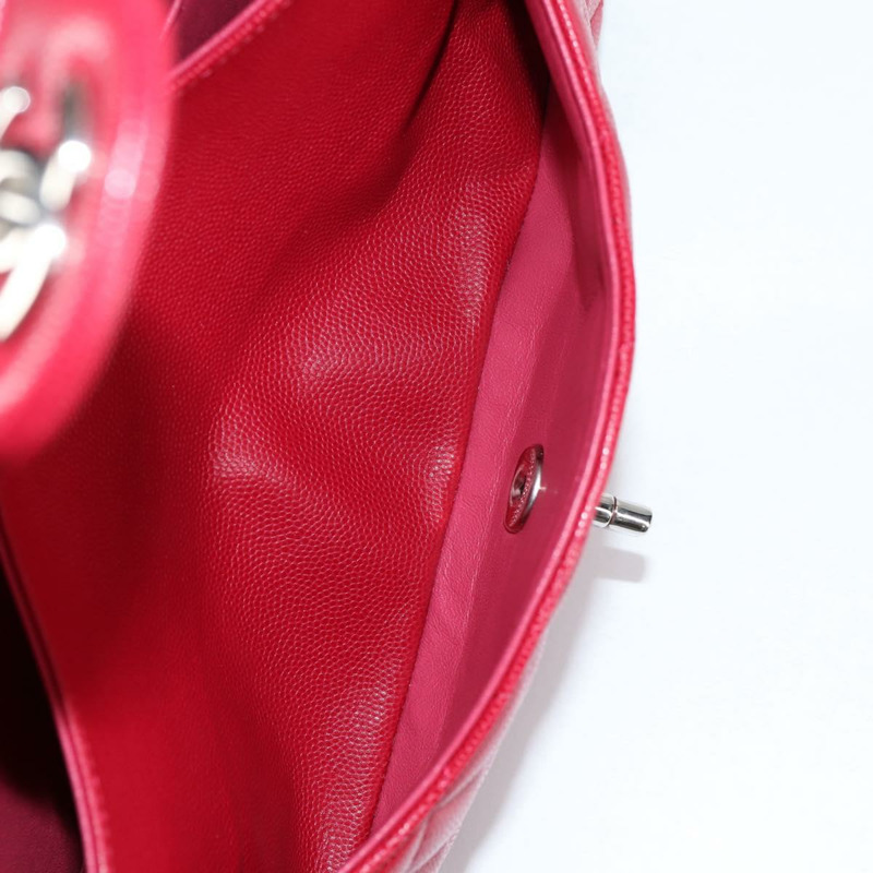 【日本直送】香奈兒 (CHANEL) 菱格紋鏈條肩背包，魚子醬紋皮革，紅色，銀色雙C標誌，貨號 138977M-28