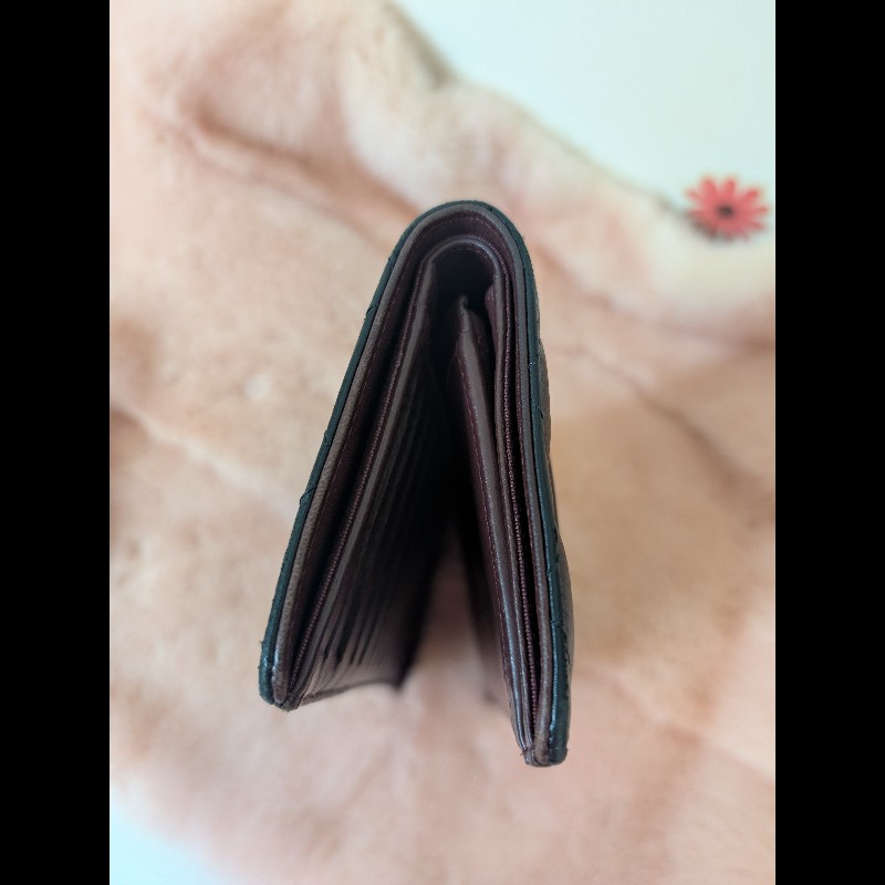 古董精品 CHANEL 香奈兒 經典菱格紋 黑金羊皮 對開長夾 錢包皮夾-10