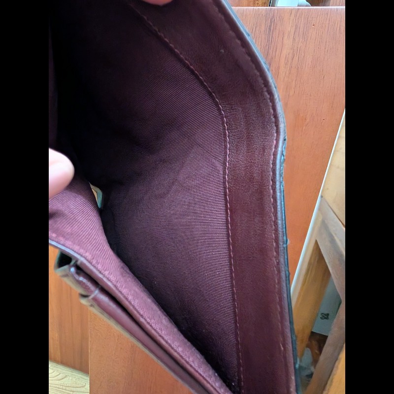 古董精品 CHANEL 香奈兒 經典菱格紋 黑金羊皮 對開長夾 錢包皮夾-13