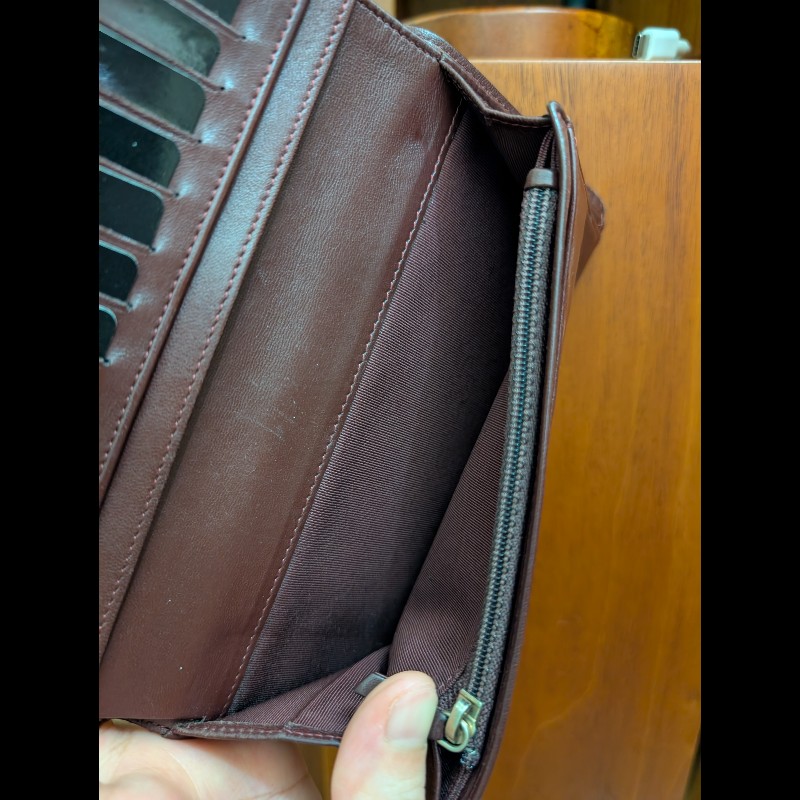 古董精品 CHANEL 香奈兒 經典菱格紋 黑金羊皮 對開長夾 錢包皮夾-14