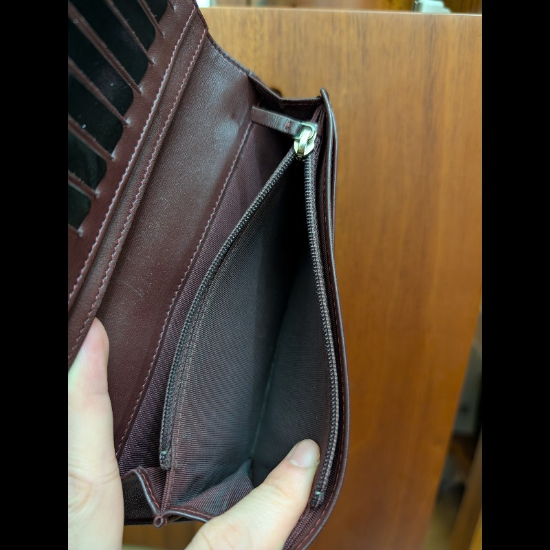 古董精品 CHANEL 香奈兒 經典菱格紋 黑金羊皮 對開長夾 錢包皮夾-15