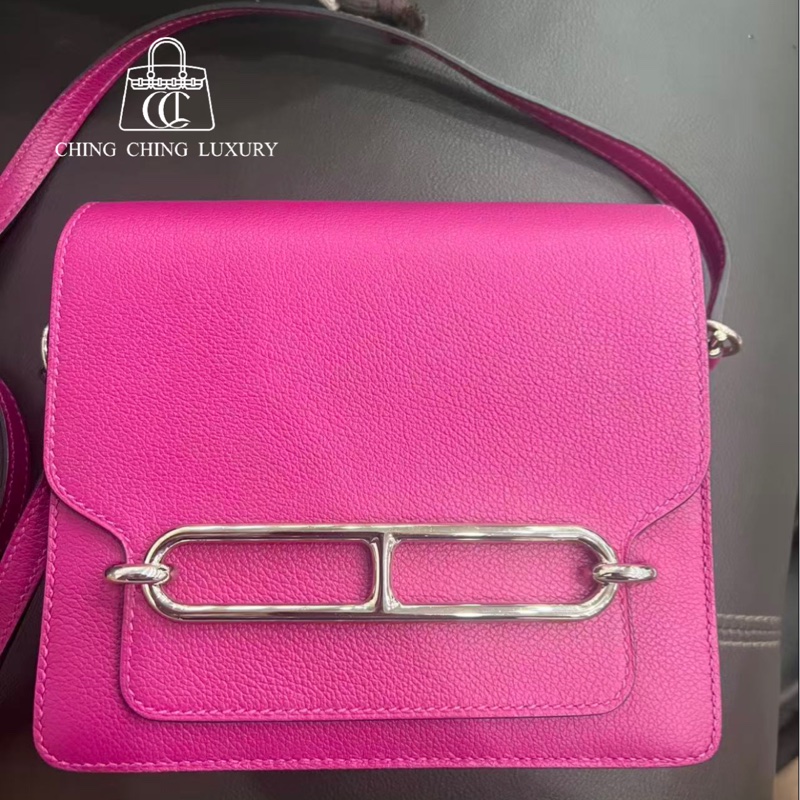 🌈Hermes💜Mini Roulis 19💜L3玫瑰紫銀扣🌟98新🌈evercolor皮🌟-0