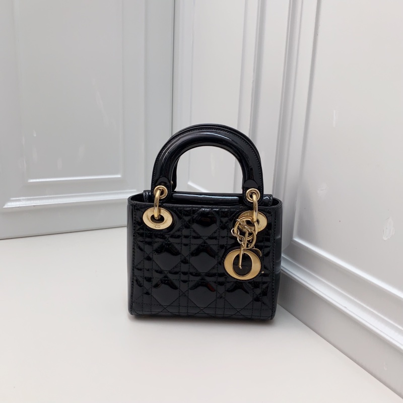 98新 DIOR 迪奧黑金漆皮三格戴妃-1