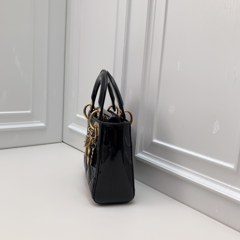 98新 DIOR 迪奧黑金漆皮三格戴妃-3