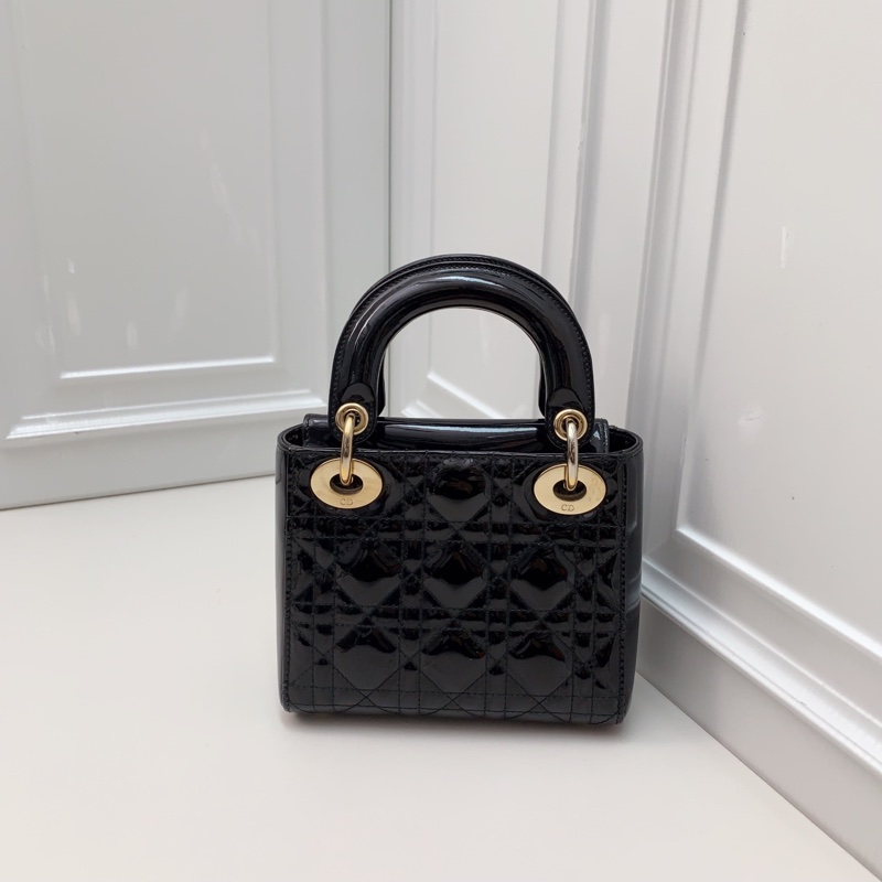 98新 DIOR 迪奧黑金漆皮三格戴妃-6