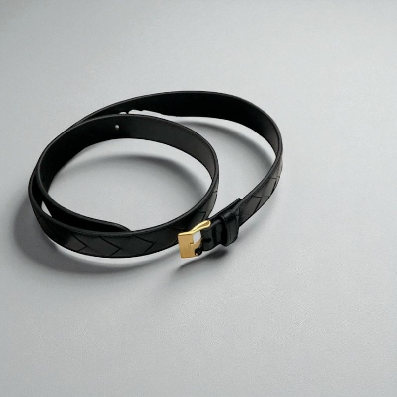 🎉新品好折扣✨Bottega Veneta 女款 799048 絲滑小牛皮2.5公分寬編織腰帶 黑色 85/90公分長-2