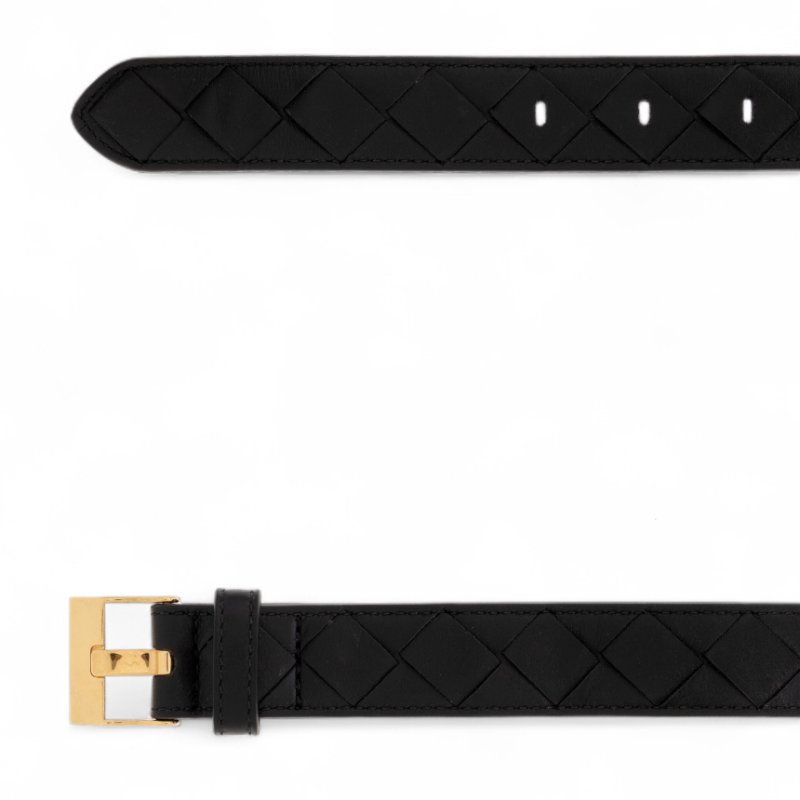 🎉新品好折扣✨Bottega Veneta 女款 799048 絲滑小牛皮2.5公分寬編織腰帶 黑色 85/90公分長-4