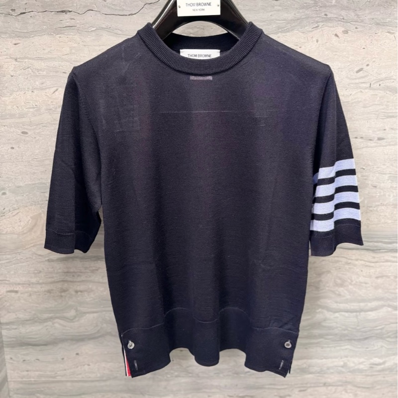 THOM BROWNE 女款 海軍藍4分袖針織上衣 #40碼-0