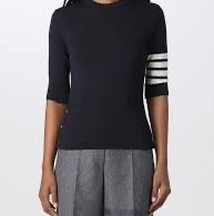 THOM BROWNE 女款 海軍藍4分袖針織上衣 #40碼-4