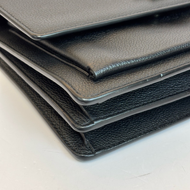 YSL/聖羅蘭黑銀牛皮日落中號鏈條包銀色扣-3