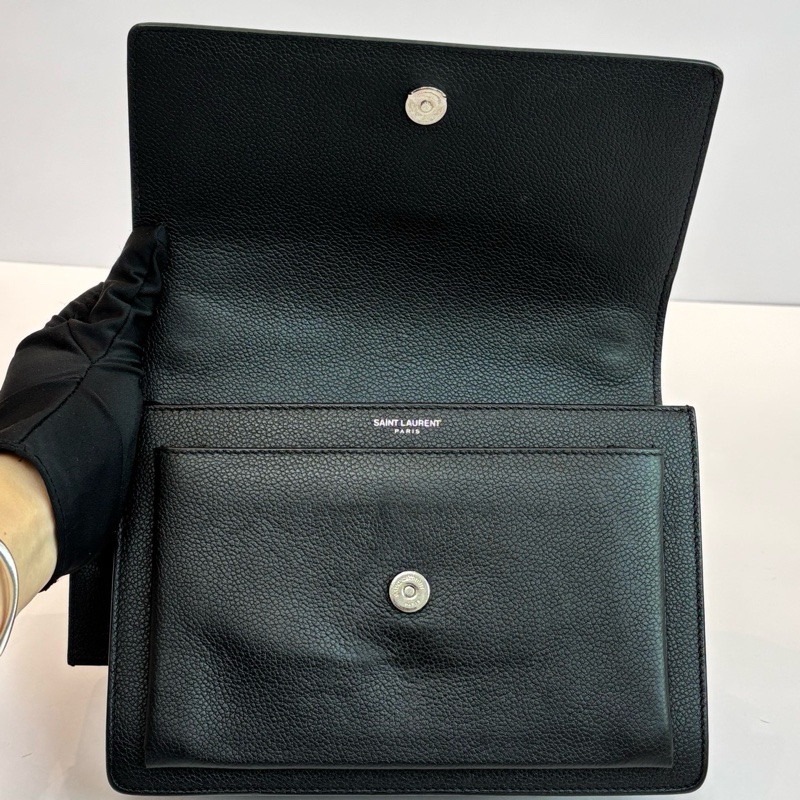 YSL/聖羅蘭黑銀牛皮日落中號鏈條包銀色扣-5