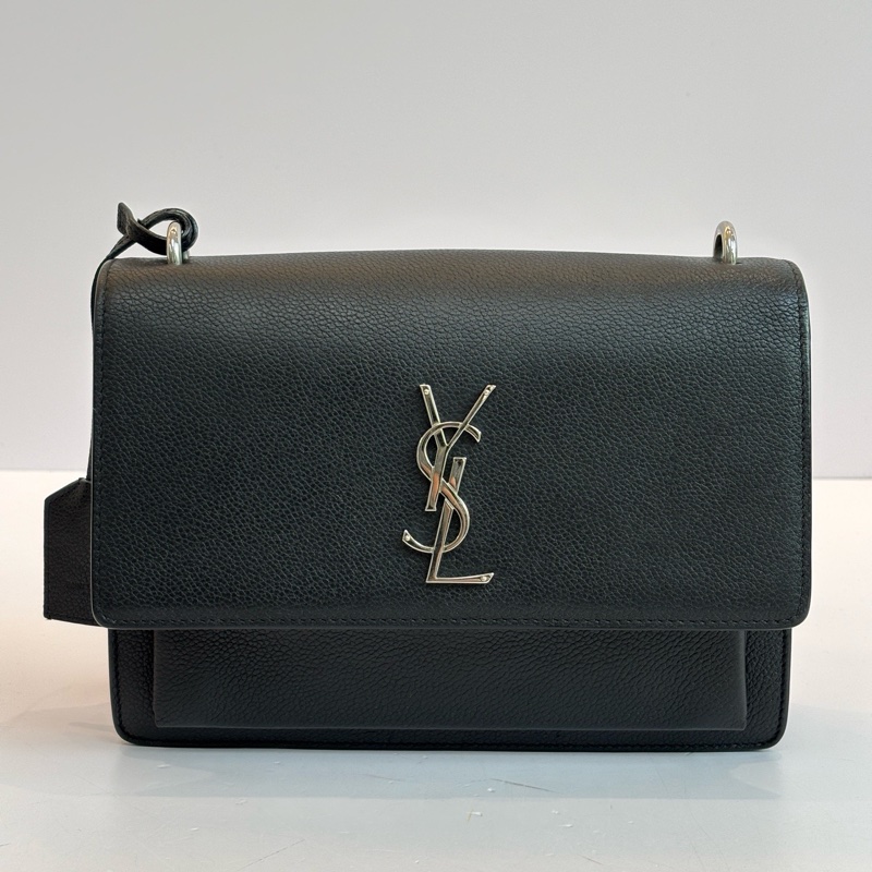 YSL/聖羅蘭黑銀牛皮日落中號鏈條包銀色扣-10