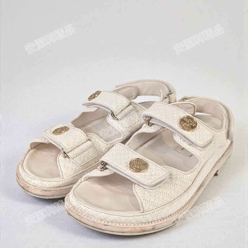 莉亞精品♡Chanel 金幣釦涼拖鞋 尺碼37 二手美鞋-0