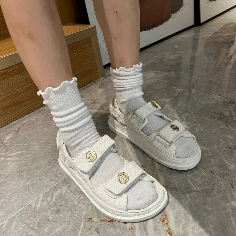 莉亞精品♡Chanel 金幣釦涼拖鞋 尺碼37 二手美鞋-1