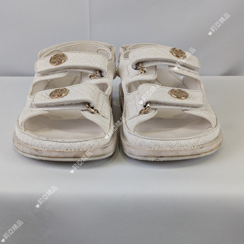 莉亞精品♡Chanel 金幣釦涼拖鞋 尺碼37 二手美鞋-4
