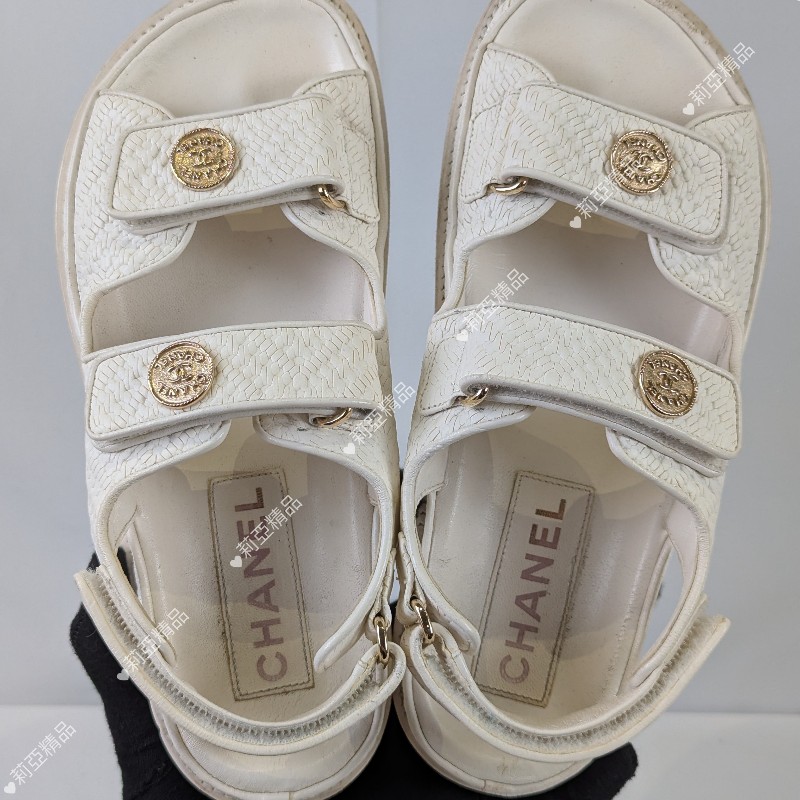 莉亞精品♡Chanel 金幣釦涼拖鞋 尺碼37 二手美鞋-8