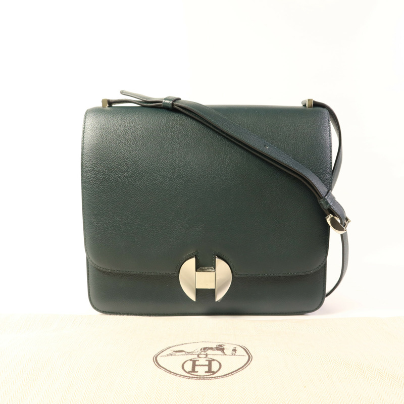 HERMES Evercolor皮革2002 26銀扣肩背袋Vert Cypress-17