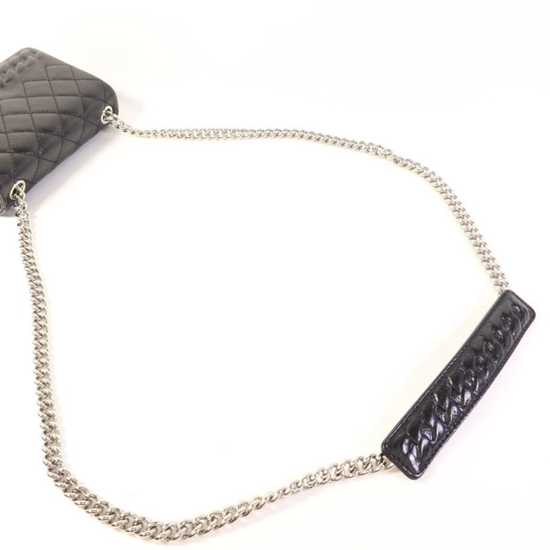 CHANEL 牛皮皮革Chain Shoulder銀扣鏈帶肩背袋-4
