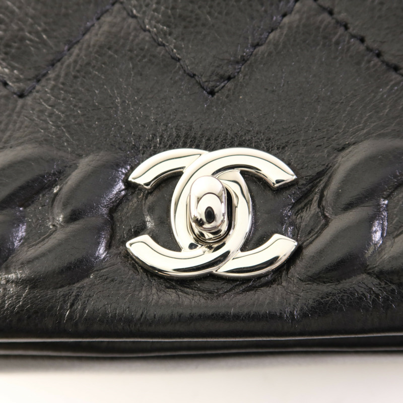 CHANEL 牛皮皮革Chain Shoulder銀扣鏈帶肩背袋-9