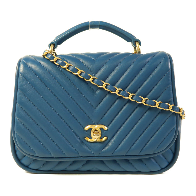 CHANEL 羊皮皮革Chain Shoulder金扣手挽肩背兩用袋-0