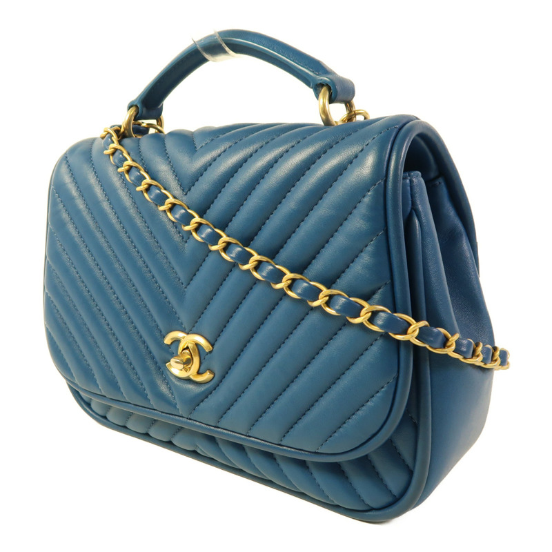 CHANEL 羊皮皮革Chain Shoulder金扣手挽肩背兩用袋-2