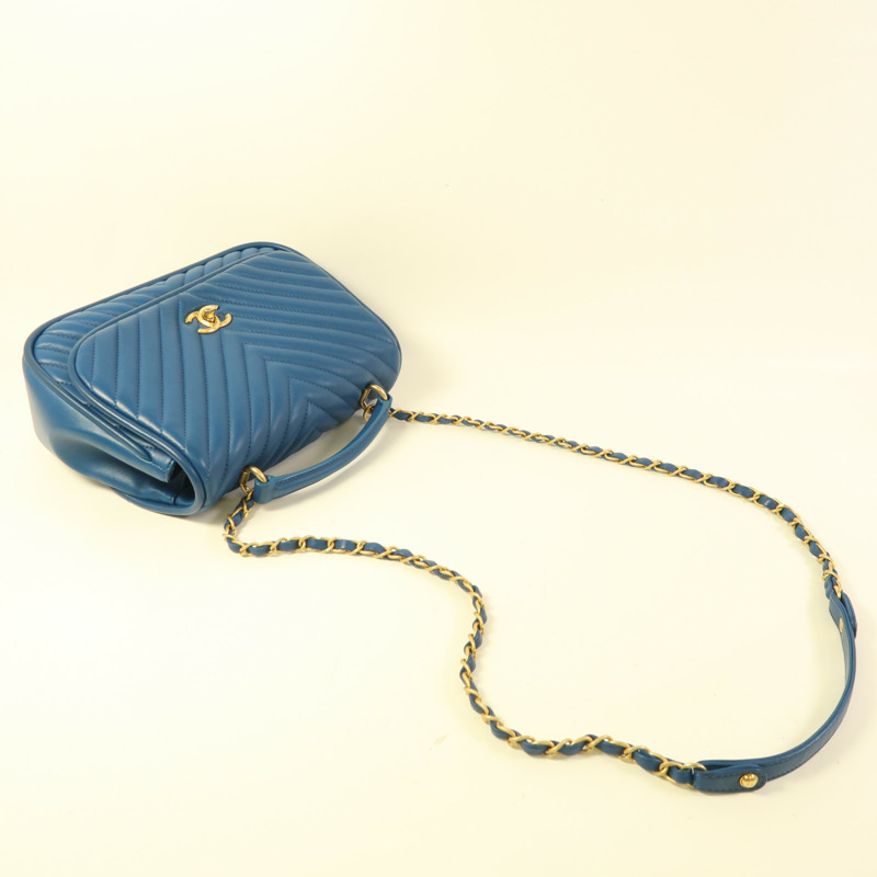 CHANEL 羊皮皮革Chain Shoulder金扣手挽肩背兩用袋-7