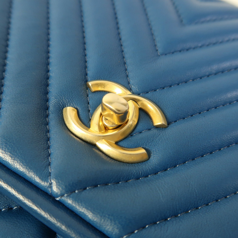 CHANEL 羊皮皮革Chain Shoulder金扣手挽肩背兩用袋-8
