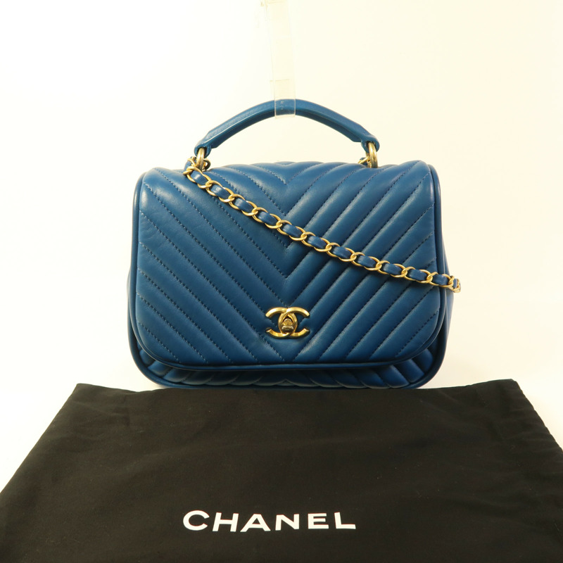 CHANEL 羊皮皮革Chain Shoulder金扣手挽肩背兩用袋-9
