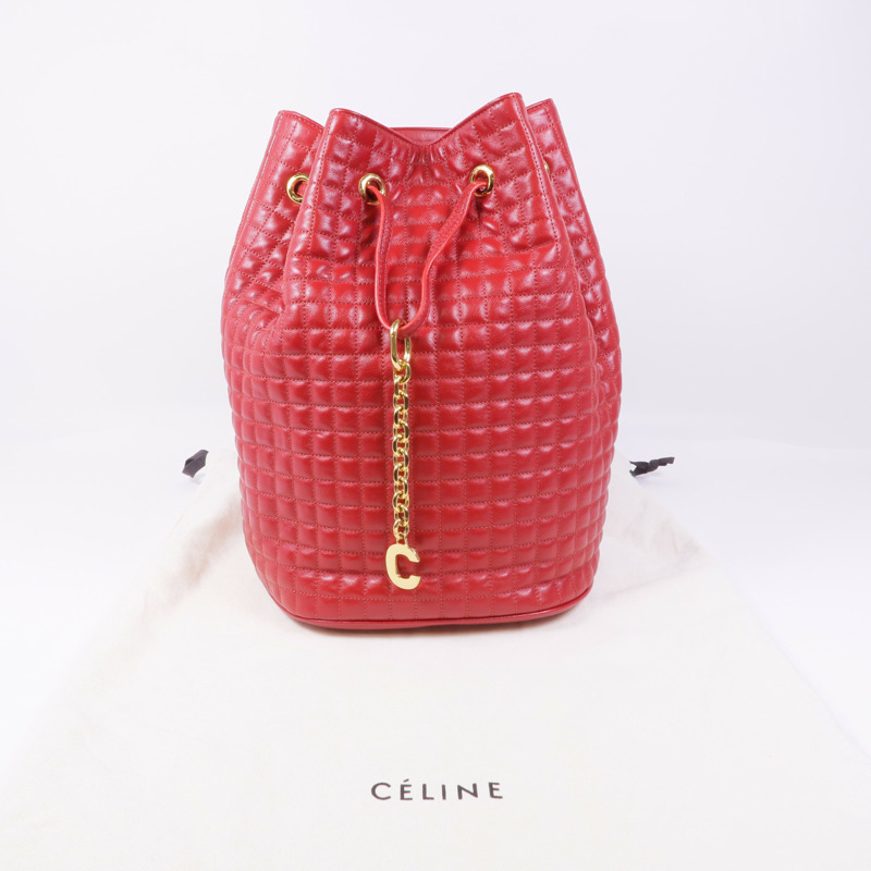 CELINE 牛皮皮革C Charm Bucket Bag金扣背包-9