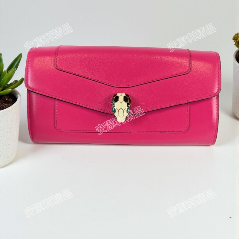 莉亞精品♡Bvlgari 桃紅色長夾 九新美品-0